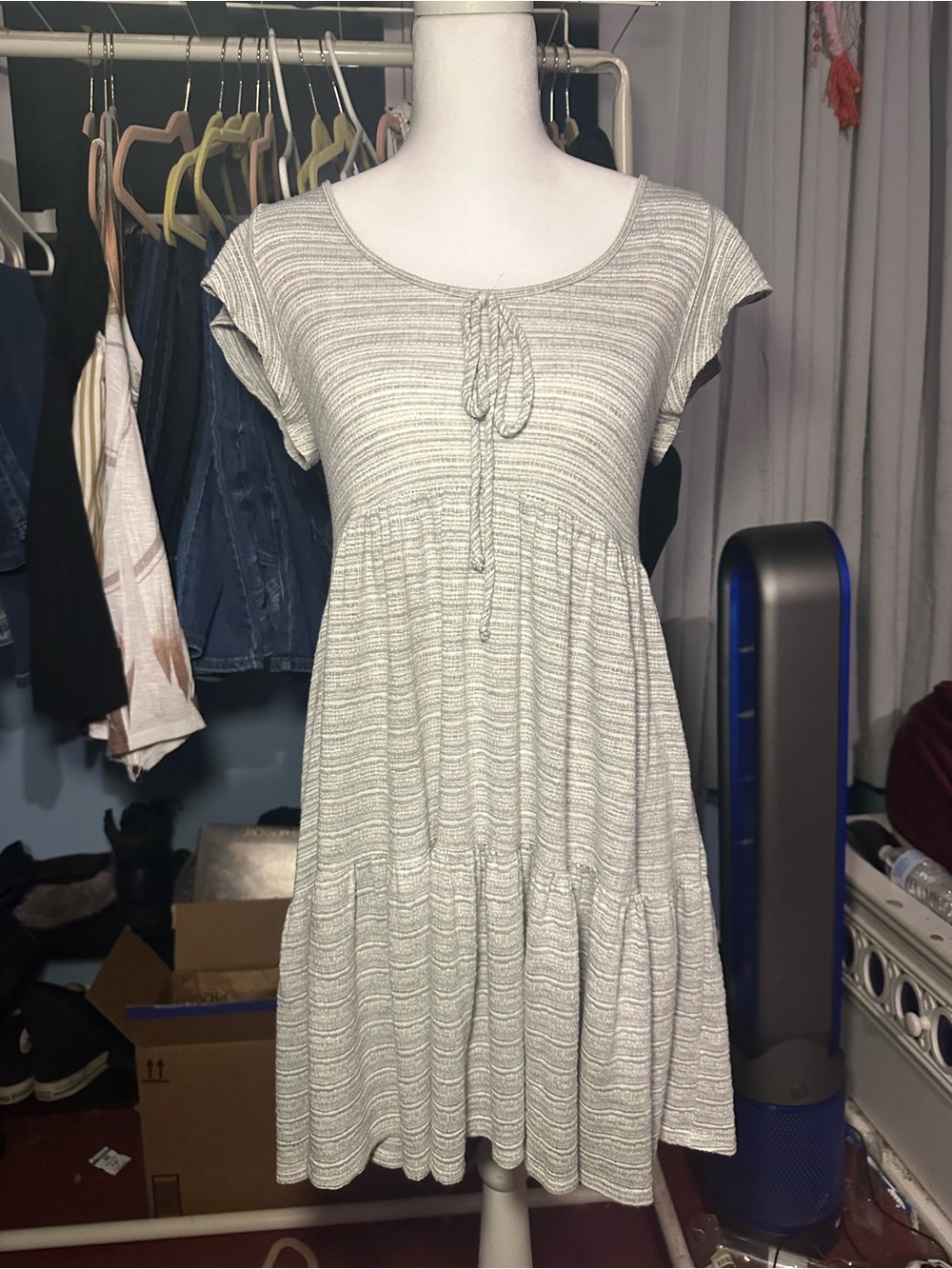 See you Monday Girls' Heather Gray Knit Tiered Dress with Tie Front